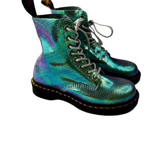 Dr Martens 1460 Pascal Iridescent Snake Print Combat Boots Woman's Size 5